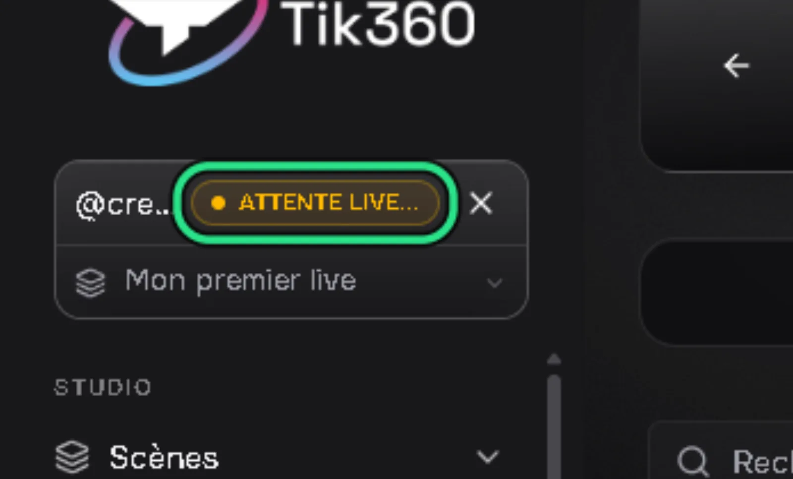 Contrôle Live affichant le badge orange « ATTENTE LIVE… », entouré en vert.